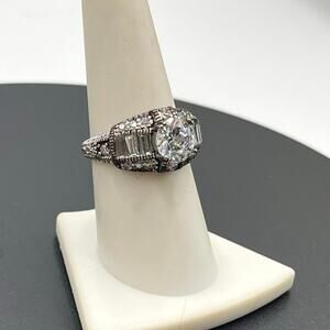 Antiqued 2.5ct Round CZ Solitaire 925 Sterling Silver Engagement‎ Ring Sz 8